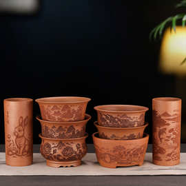 宜兴紫砂小花盆桌面多肉植物专用盆云竹松柏黄杨盆栽花卉绿植批发