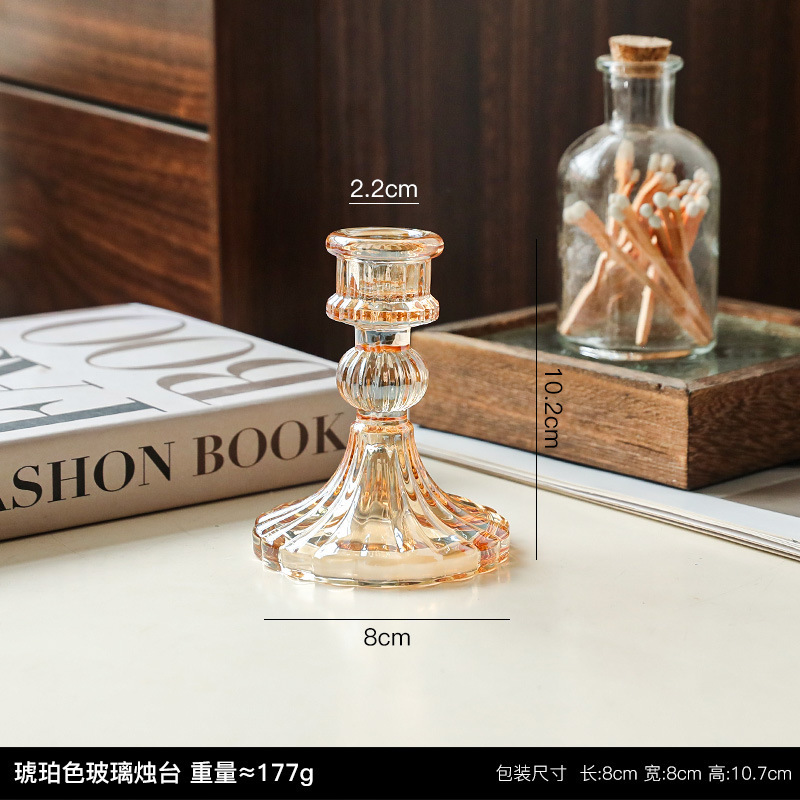 ヨーロッパ式現代シンプルins風透明ガラス燭台置物家庭装飾品テーブルリビング玄関装飾|undefined