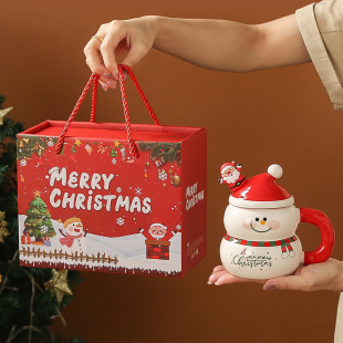 Creative Christmas Ceramic Cup with Lid and Spoon Large Capacity Mug Cartoon Christmas Cup Gift Water Cup Student Gift