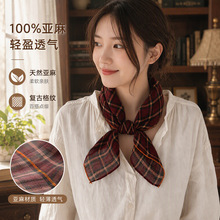 100%亚麻波点印花正方形方巾丝巾女夏季薄款头巾包头脖子装饰领巾
