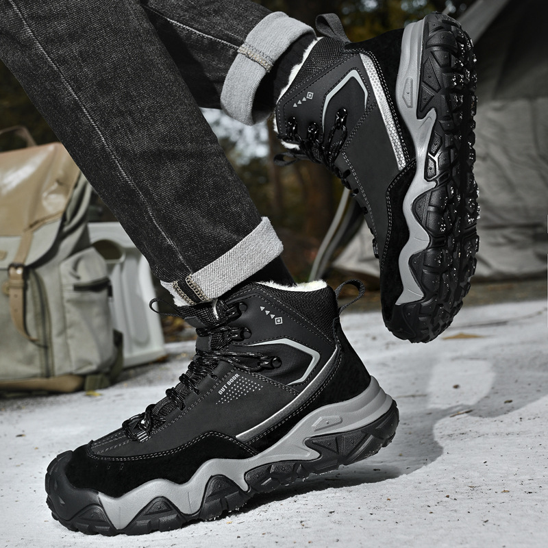Men's Winter Fleece-Lined Cold-Proof Mid-Top Outdoor Hiking Shoes Northeast Snow Boots For Men_vogvips.com