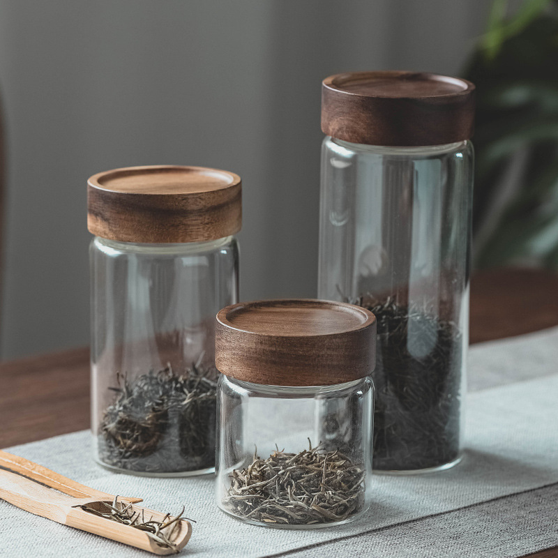 Round glass tea can sealed can B&B home tea room scented tea sugar can food-grade snack storage storage bottle