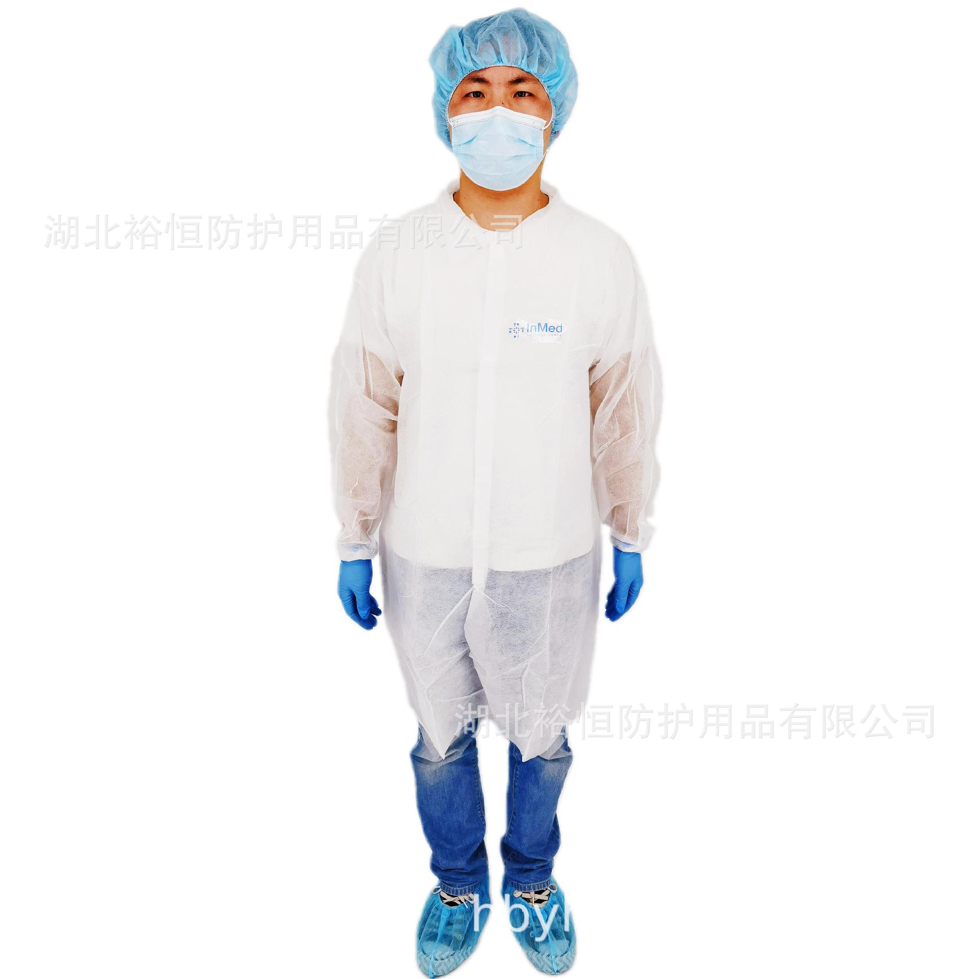 白名单厂家批发现货一次性SMS实验服无纺布白大褂防尘透气工作服