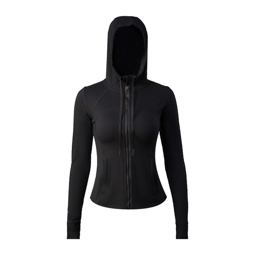 Lulu Yoga Open Jacket Hoodie for Autumn/Winter, Solid Color Hooded Jacket for Sports and Night Running, Yoga Wear with Labels