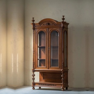 Medieval Carved Storage Cabinet Solid Wood Bookcase Sideboard Storage Cabinet High Cabinet Retro American Light Luxury Art French Style