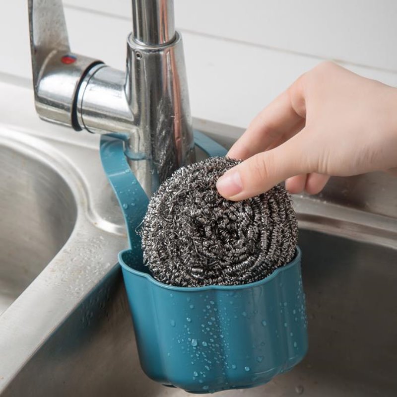 Kitchen sink drain basket hanging bag faucet sponge rack vegetable washing sink free punching storage hanging basket_voghion.com