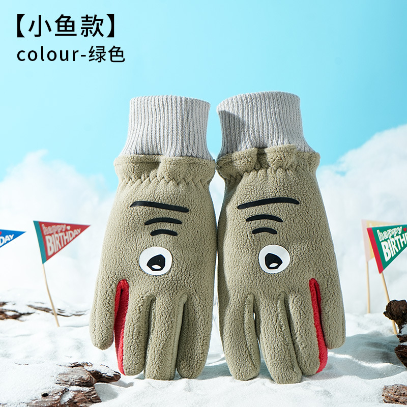 卸売子供用漫画柄滑り止め手袋、裏起毛厚手保温手袋、アウトドアスポーツ防水滑り止めスキー手袋