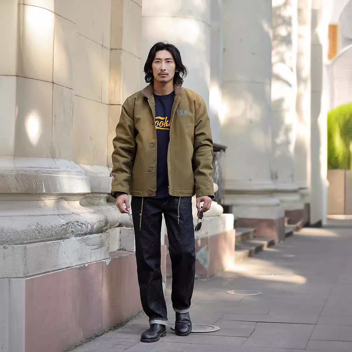 OKONKWO traje de cubierta de N-1 azul marino chaqueta de cubierta de algodón engrosada N1 chaqueta de cordero de algodón acolchado