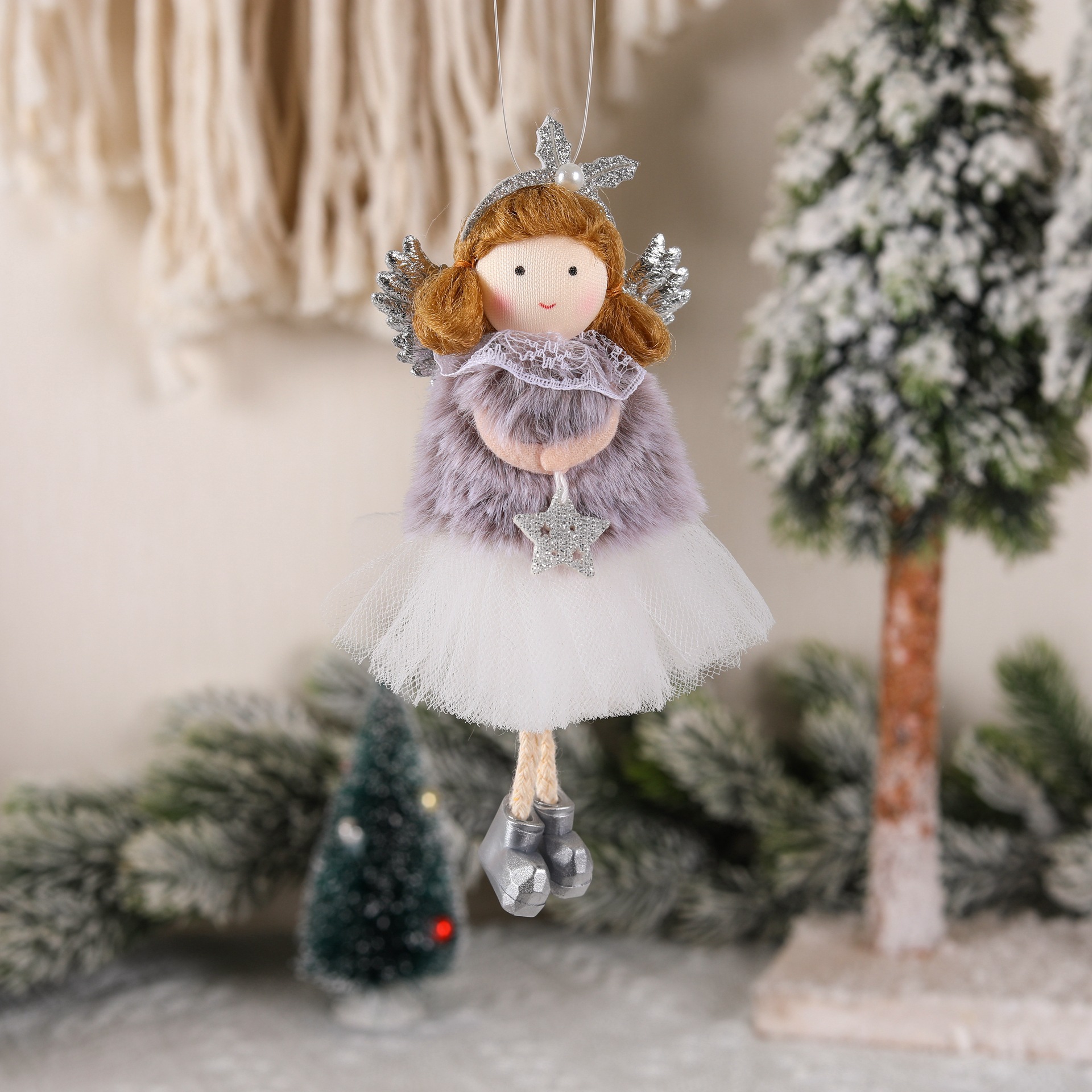 New decorations cute plush headband angel home decoration Christmas tree pendant_voghion.com
