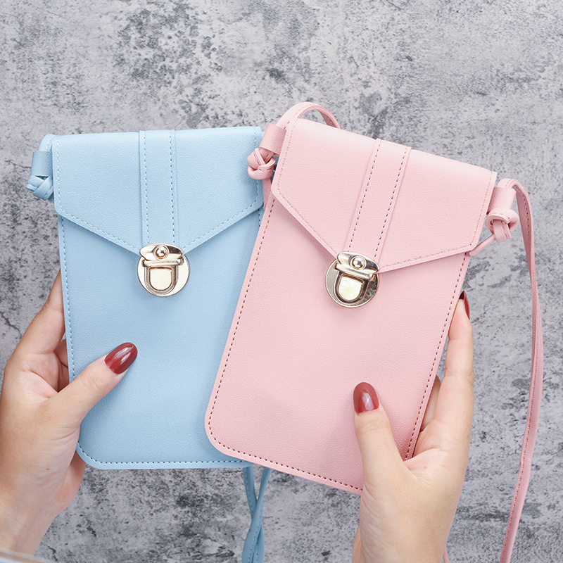Factory Direct Sale Women's Trendy Lock Buckle Crossbody Pu Leather Touch Screen Phone Wallet Retro Student Clasp Small Purse