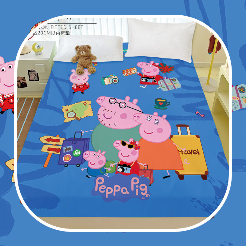 Cartoon Peppa Pig All-Cotton Fitted Sheet Cute Pig Pure Cotton Girls' Dormitory Student Dormitory Mattress Protector Cartoon Peppa Pig All-Cotton Fitted Sheet Cute Pig Pure Cotton Girls' Dormitory Student Dormitory Mattress Protector