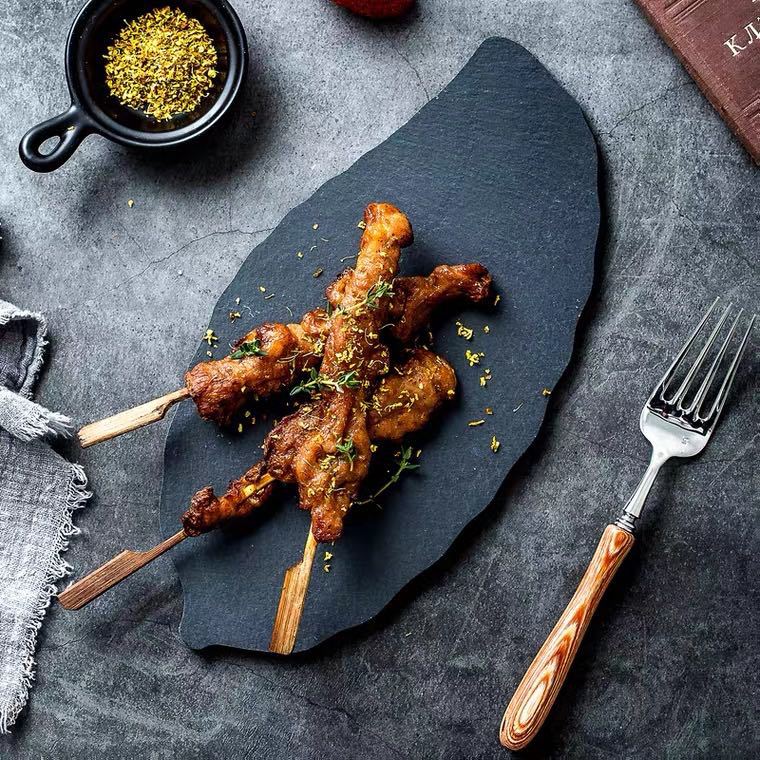 Japonés ins pizarra natural placa Placa de pizarra Placa de sushi Placa de piedra negra Placa de forma de hoja