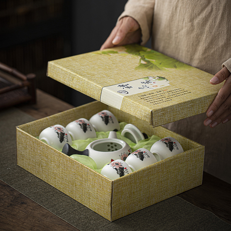 Dehua Snowflake Glaze Qingyun Tea Set Kung Fu Ceramic Gift Box Seven-piece Gift Creative Teapot Business Activities Dehua Snowflake Glaze Qingyun Tea Set Kung Fu Ceramic Gift Box Seven-piece Gift Creative Teapot Business Activities