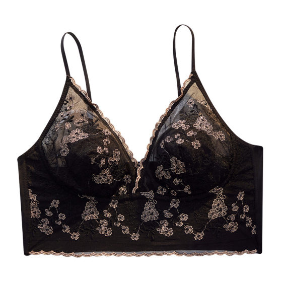 French Embroidered Lace Rabbit Ear Cup Underwear Women's Large Chest Shiny Small Rings-free Breast Traceless Thin Bra Sling