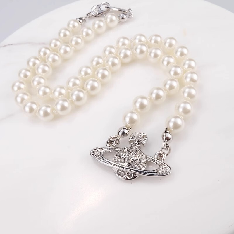 Empress Vivienne Vivian Classic Layered Pearl Saturn Necklace for Women Planet Collarbone Chain