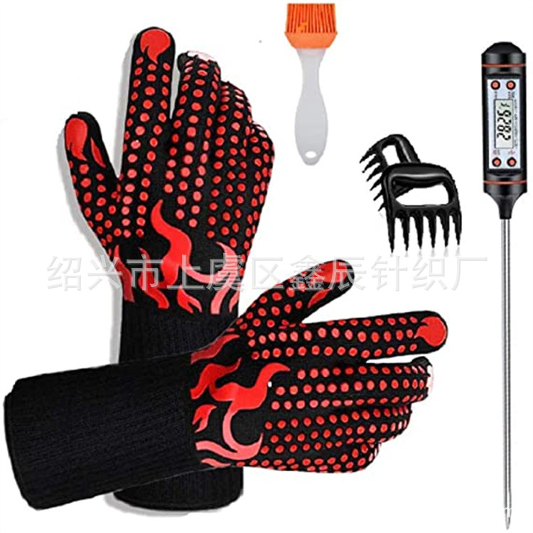 Bbq500 grados aramida resistente a altas temperaturas guantes ignífugos horno microondas aislamiento térmico hornear silicona barbacoa guantes