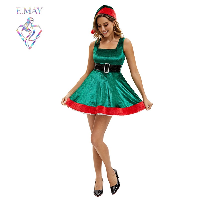 Foreign Trade New Green Suspender Princess Dress Christmas Tree Dress Green Elf Christmas Holiday Party Clothing