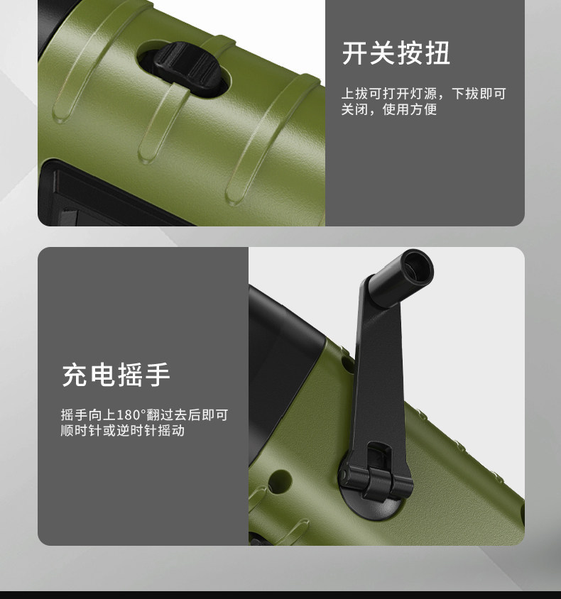 Flashlight with Hand-Cranked Power Generation, Small and Portable, for Outdoor Emergency Disaster Prevention, Multifunctional, Solar Charging, Strong Lighting