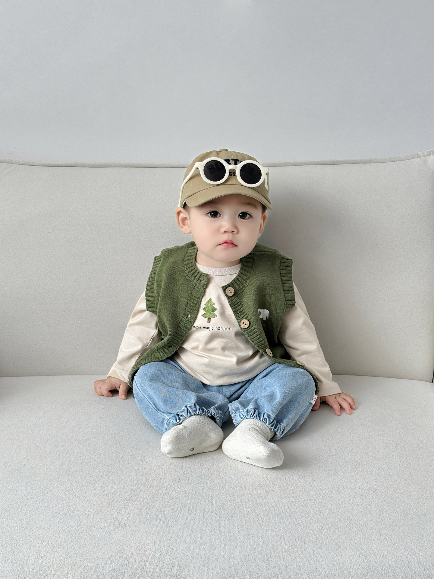 Chaleco infantil coreano guapo vestido de primavera nuevo chaleco de cardigan de punto para bebés de otoño para niños pequeños abrazadera de caballo