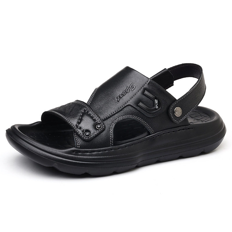 Dép sandal nam da bò lớp đầu hở ngón đế xốp gót 2,5 cm — Màu nâu, màu đen