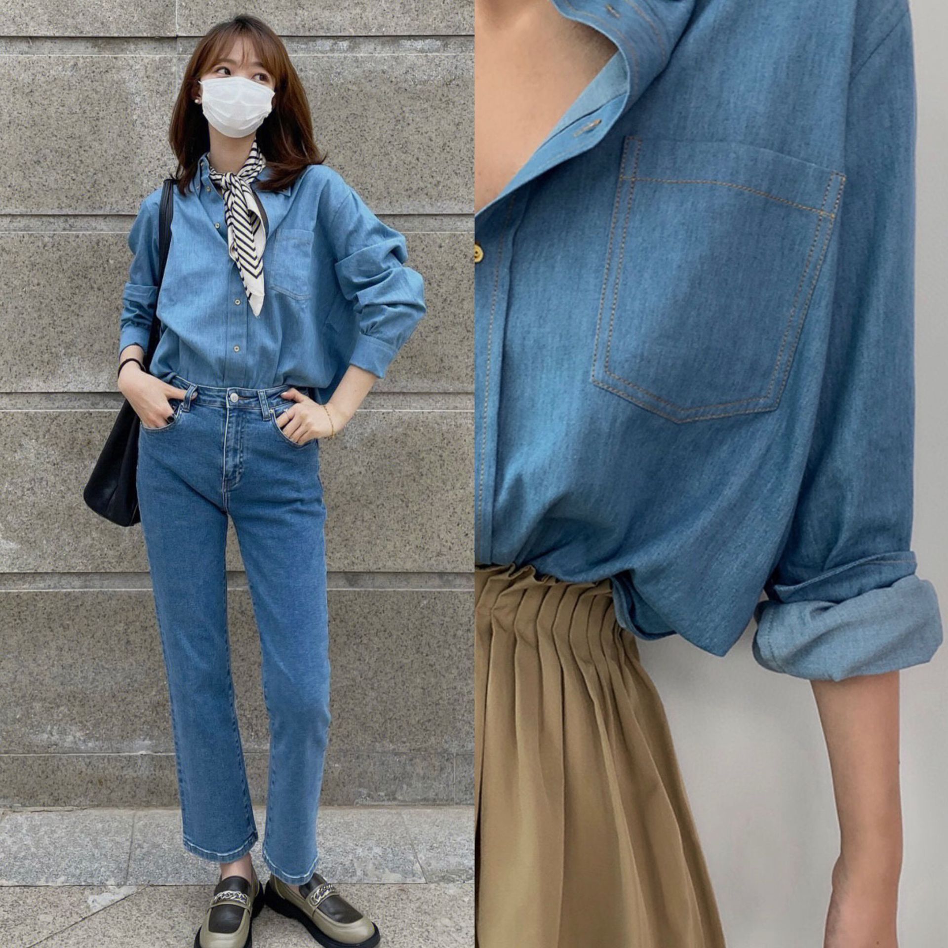 25秋冬 貌美衣橱 EL简约洗后剪裁牛仔衬衫