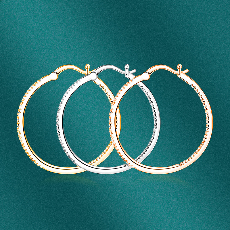 Fashion Round Copper Plating Inlay Zircon Hoop Earrings 1 Pair