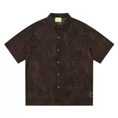 American Retro Distressed Short-Sleeve Shirt for Men, Trendy High-Intelligence Texture Tie-Dye Loose Fit Summer Casual Top