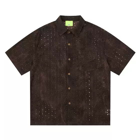 American Retro Distressed Short-Sleeve Shirt for Men, Trendy High-Intelligence Texture Tie-Dye Loose Fit Summer Casual Top