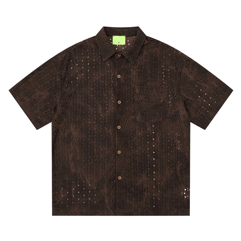 American Retro Distressed Short-Sleeve Shirt for Men, Trendy Brand with High-Quality Texture, Tie-Dye Loose Fit, Cool and Stylish Half-Sleeve Shirt for Summer