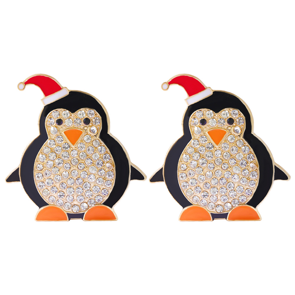 European and American Christmas Creative Foreign Trade Cartoon Christmas Alloy Diamond Penguin Earringspicture14