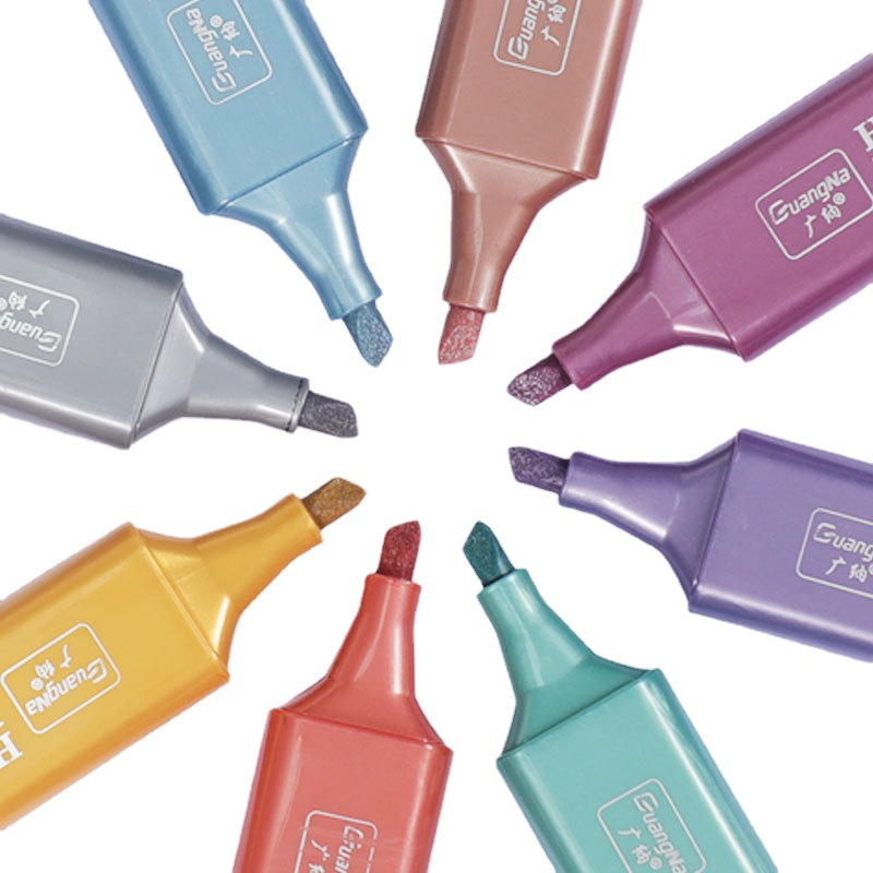 Guangna GN6627 flash marcador de color marcador clave a base de agua 8 colores opcional polvo de flash oblicuo