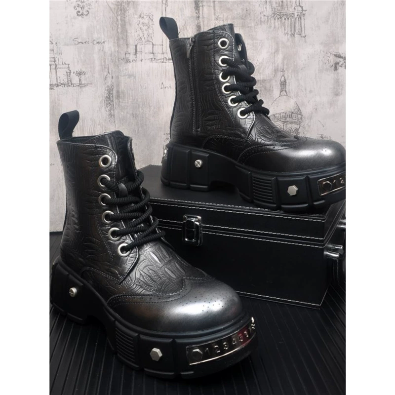 Мужская обувь европейского вокзала прилив высокого уровня резные мужские короткие сапоги кожаные сапоги в британском стиле металлические декоративные сапоги Martin