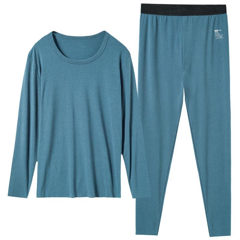 Ropa interior térmica de los hombres Calzoncillos largos finos de calefacción sin costuras traje de los hombres jóvenes de color sólido cuello redondo terciopelo Calzoncillos largos