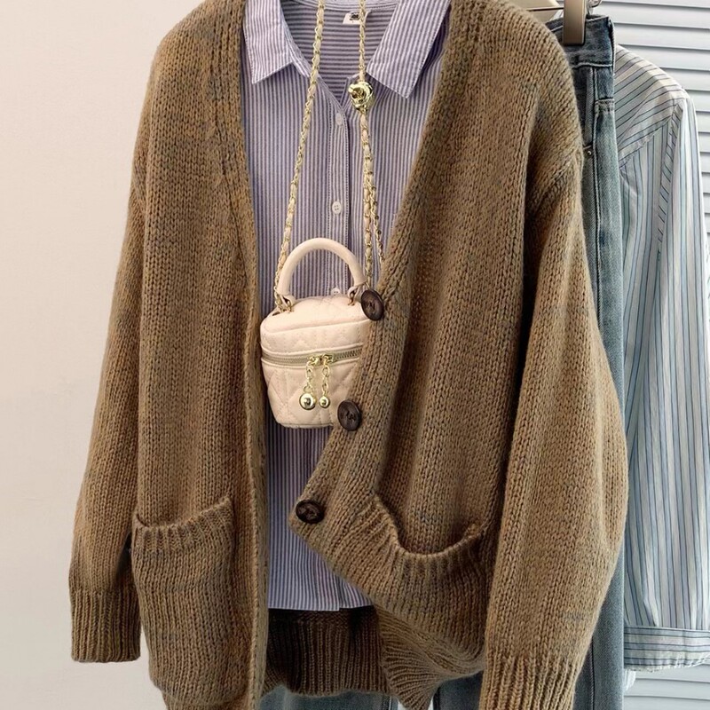 Autumn and Winter New Wool Floral Yarn Woolen Trench Coat Sweater Loose Retro Floral Yarn Wholesale Fashionable Versatile Lazy Style Autumn and Winter New Wool Floral Yarn Woolen Trench Coat Sweater Loose Retro Floral Yarn Wholesale Fashionable Versatile Lazy Style