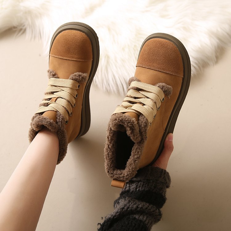 Women's Ankle Boots With Low Heels And Plush Lining For Winter_voghion.com