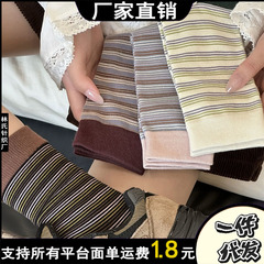 韩系撞色条纹袜子女中筒袜日系ins潮诸暨袜子堆堆袜文艺复古女袜