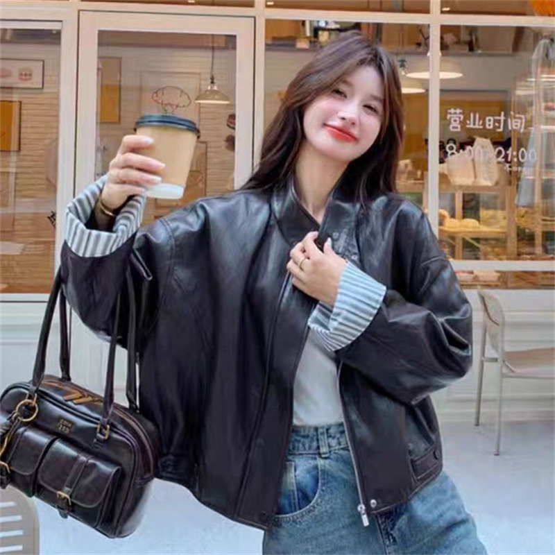 Vintage Melard Coffee-Colored Leather Jacket for Women 2026 Spring and Autumn New Korean Style Sweet Cool Street-Style Leather Jacket Top for Women Vintage Melard Coffee-Colored Leather Jacket for Women 2026 Spring and Autumn New Korean Style Sweet Cool Street-Style Leather Jacket Top for Women