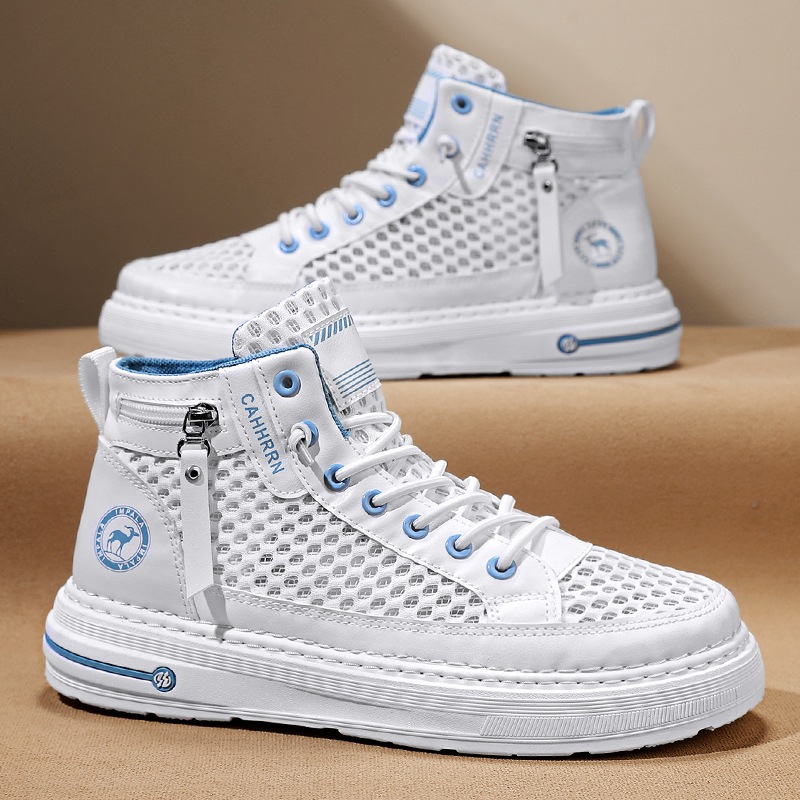 Zapatillas altas para hombre 2025 verano malla hueca para hombre zapatos transpirables de malla casual zapatos de moda estudiantes adolescentes