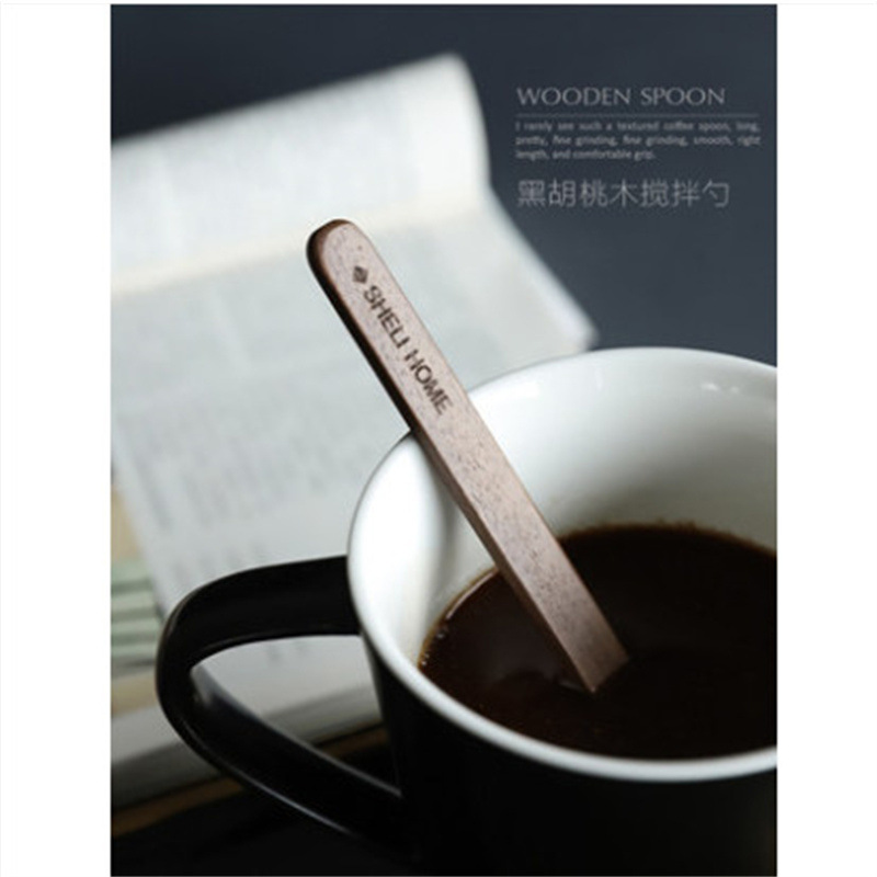 Creativo Nogal Negro madera maciza mango largo café leche té revolviendo café hogar mezcla cuchara postre cuchara