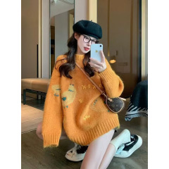 橘色毛衣女2025新款秋冬季加厚复古减龄宽松慵懒高级感韩系针织衫