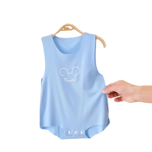Baby's casual cut seamless modal pants set, diaper cover connected onesie, summer thin version baby sleeveless triangle crawl suit