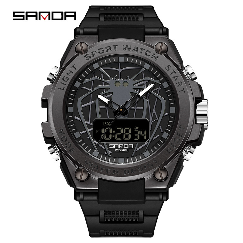 Sanda nuevo reloj araña luminoso impermeable reloj electrónico moda personalidad juventud reloj despertador reloj de los hombres 3159