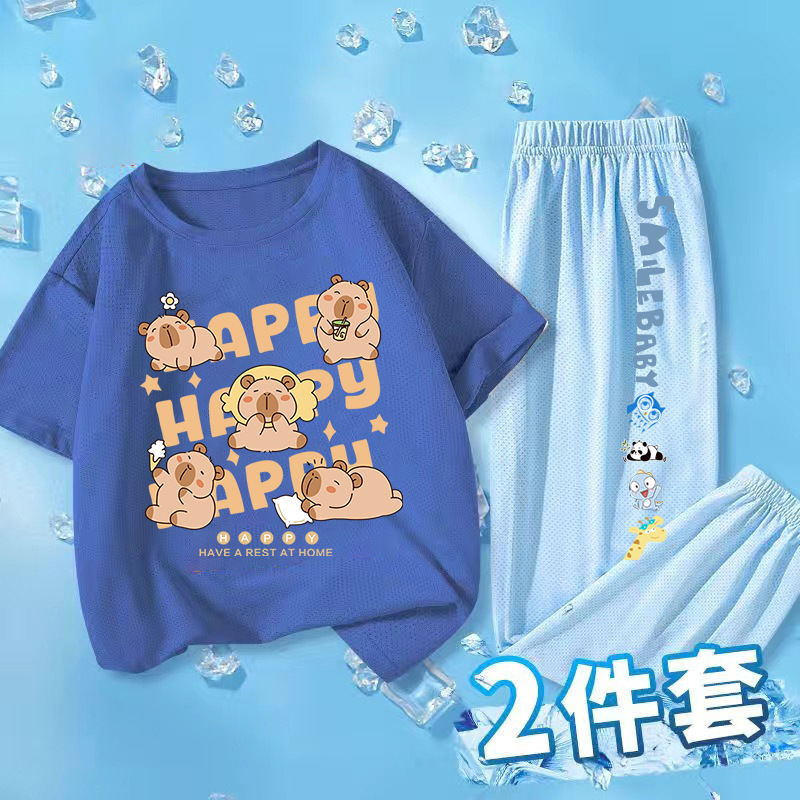 Boys' Stylish Ice Silk Mesh Cartoon Summer Thin Set for Older Children 2025 New Quick-Dry Versatile Two-Piece Set