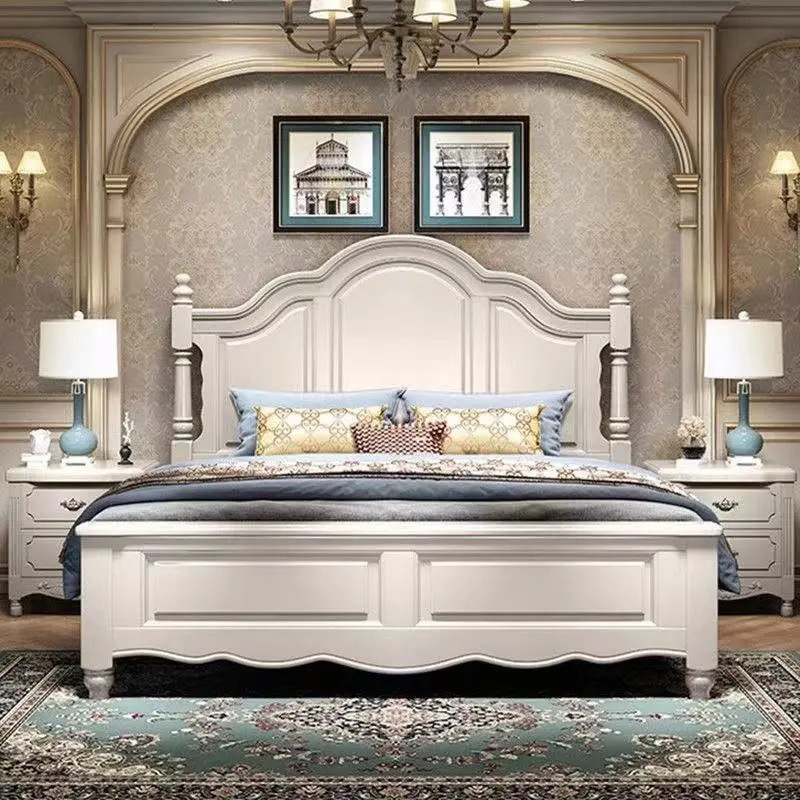 美式乡村全实木床现代简约双人床轻奢婚床欧式加厚主卧储物一整套