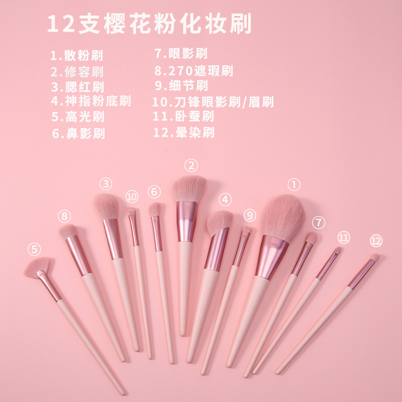 Nuevo 12 corazón Rosa maquillaje cepillos traje ins chica corazón maquillaje cepillos suave maquillaje herramientas traje