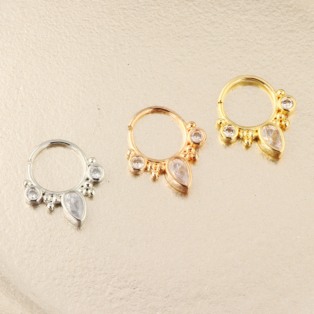 Simple Style Water Droplets Copper Inlay Zircon Nose Ring 1 Piece
