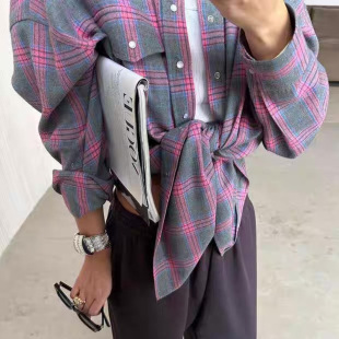 �W���͹ŷ��I�����r�¸�y�L��ڴ��r�� Lapel loose plaid shirt