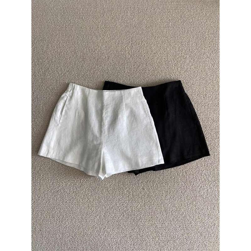 High-grade White Linen Wide-leg Pants Women's Summer Seaside Vacation Stretch Waist Shorts Loose Casual A- shaped Hot Pants