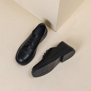 Thick-Soled Classic Lace-Up Genuine Leather Loafers for Women 2024 New Soft Leather Black Work Shoes Preppy Small Leather Shoes