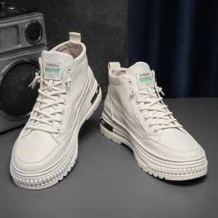 Men's Shoes Spring 2025 New Non-slip Height-increasing Leather Waterproof Casual Shoes Men's Slip-on Martin Trendy Shoes